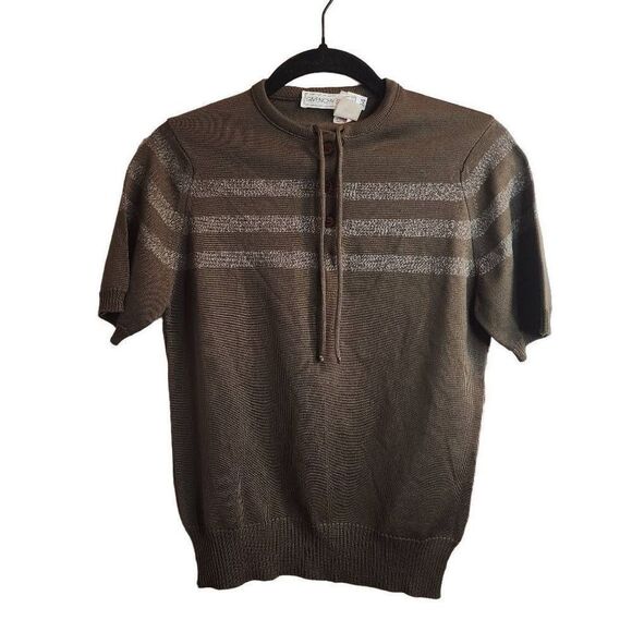 Givenchy Sport Vintage Brown White Short Sleeve Button Up Sweater Size 34 - Picture 1 of 12